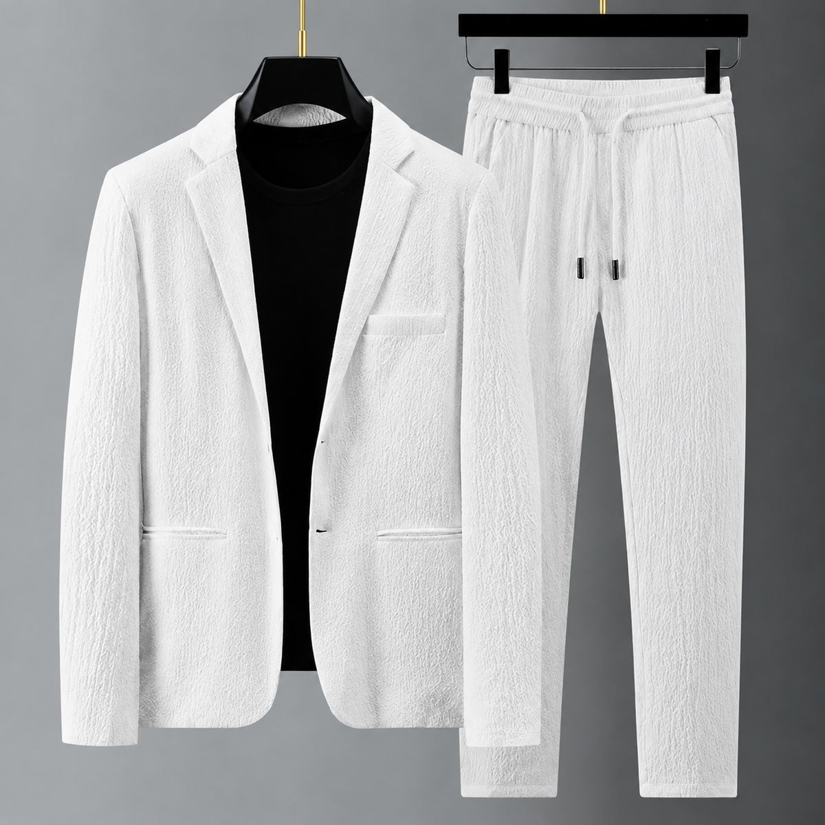 Conjunto de terno masculino blazer e calças com cordão ajuste casual