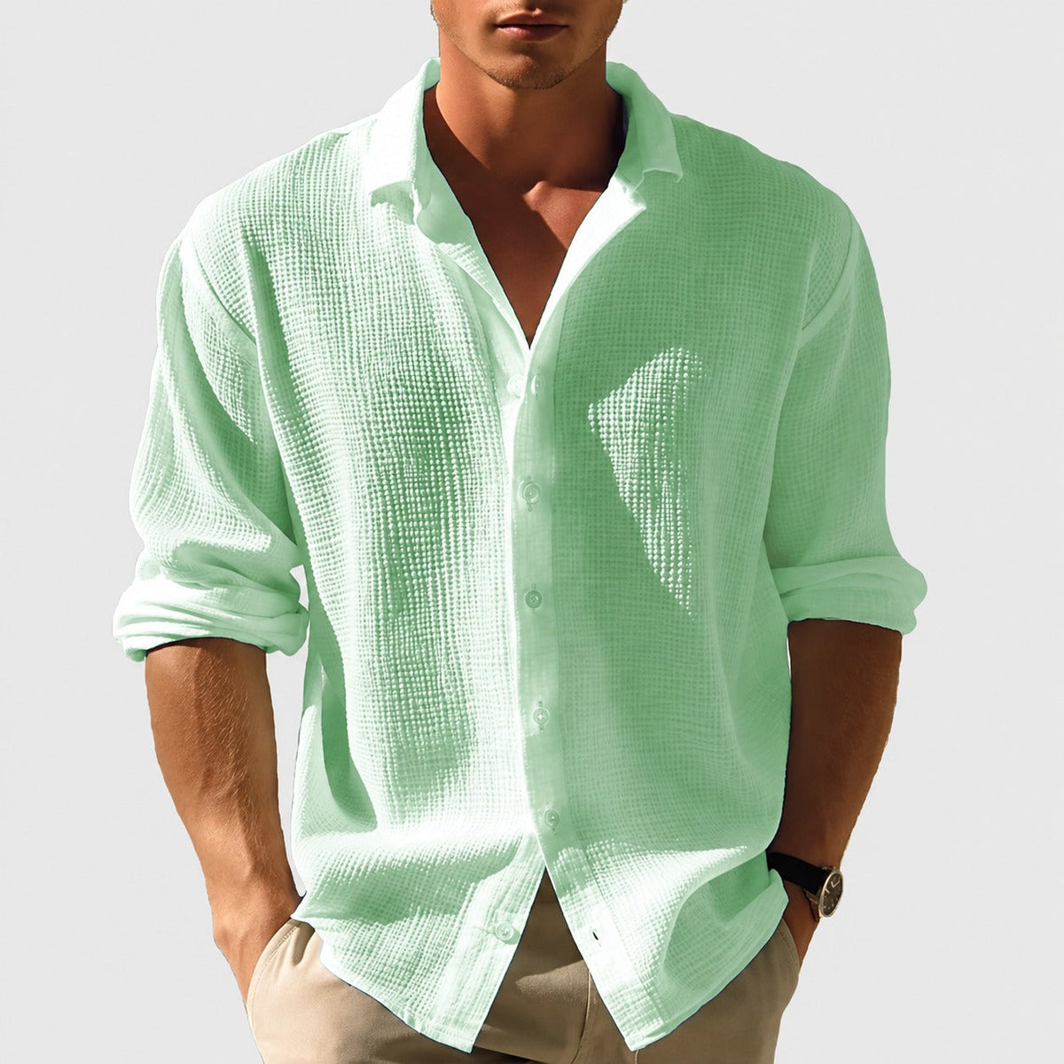 Kelvin - Camisa de Verão Masculina Leve e Casual com Botões