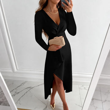 Shannon - Vestido elegante de manga comprida plissado