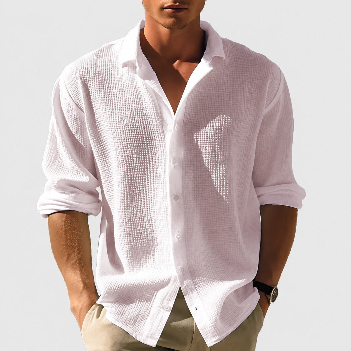 Kelvin - Camisa de Verão Masculina Leve e Casual com Botões