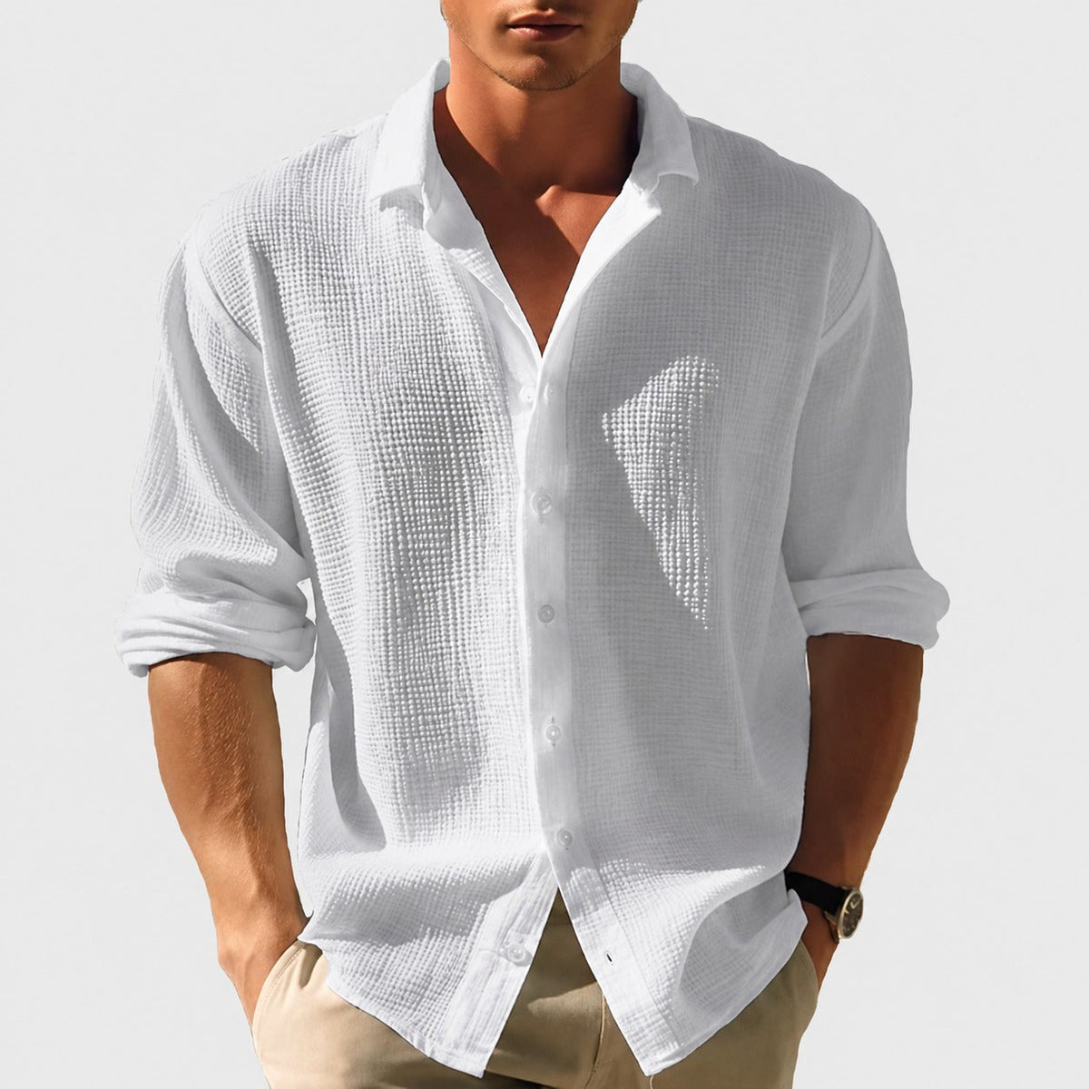 Kelvin - Camisa de Verão Masculina Leve e Casual com Botões