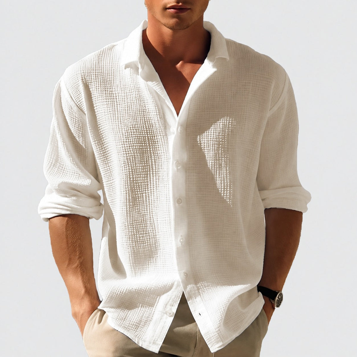 Kelvin - Camisa de Verão Masculina Leve e Casual com Botões