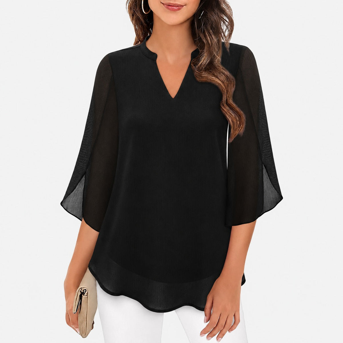Ella - Blusa arejada com fendas marcantes nas mangas