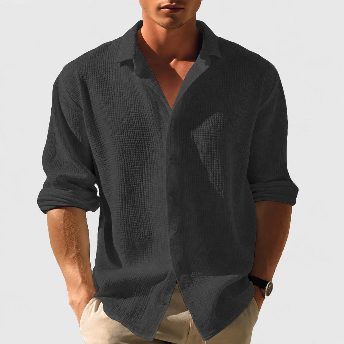 Kelvin - Camisa de Verão Masculina Leve e Casual com Botões