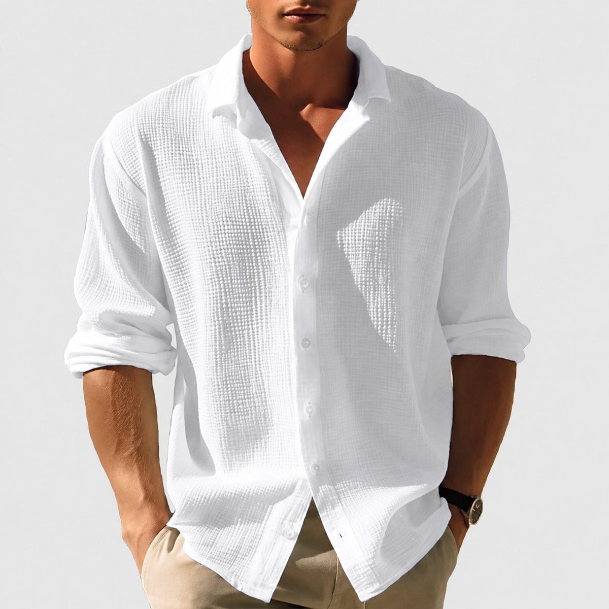 Kelvin - Camisa de Verão Masculina Leve e Casual com Botões