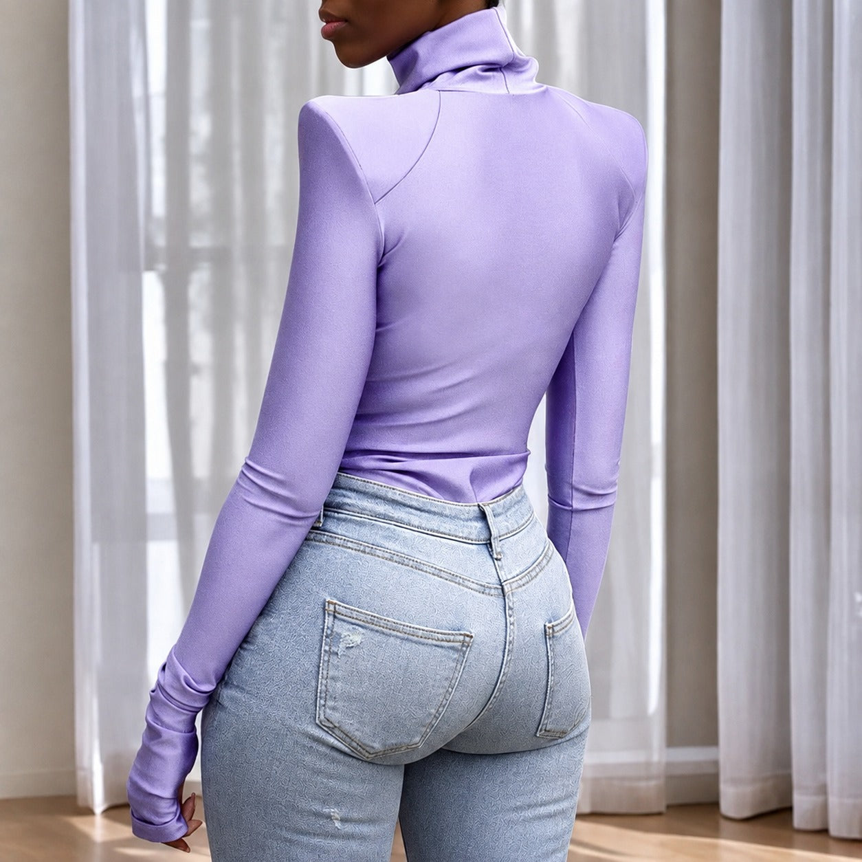 Ellery - Body feminino com gola alta e ombreiras