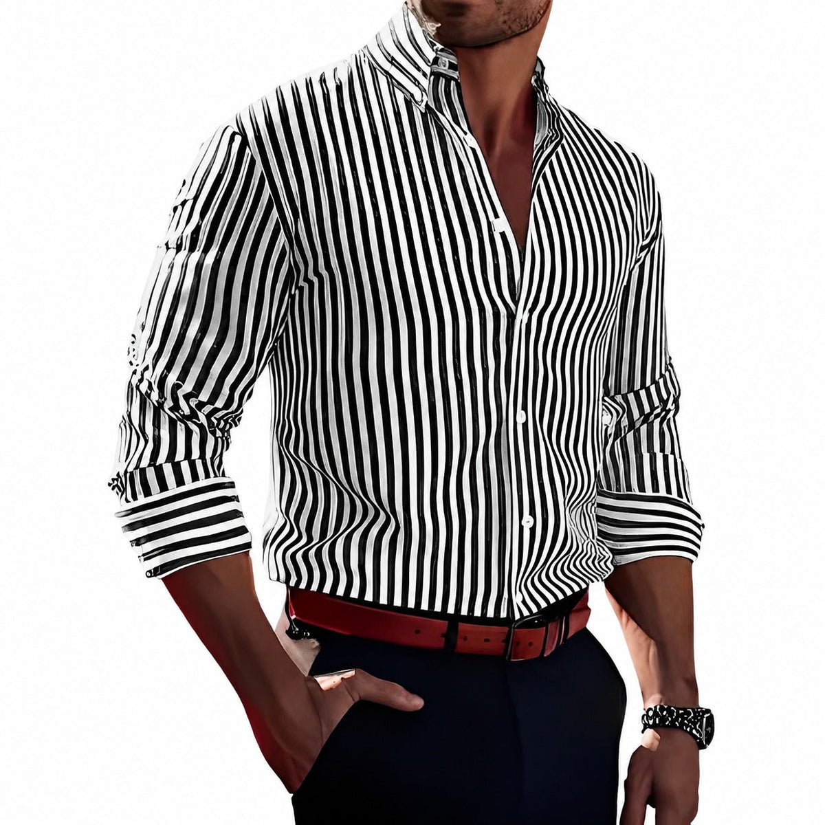 Brycen - Camisa listrada de manga longa estilosa para homens