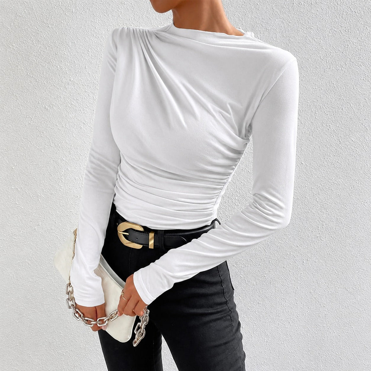Livia - Camiseta de manga longa ajustada com babados