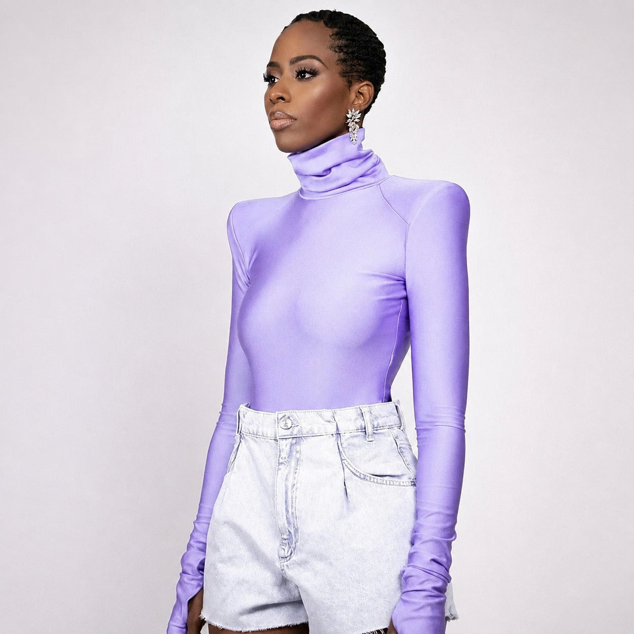 Ellery - Body feminino com gola alta e ombreiras