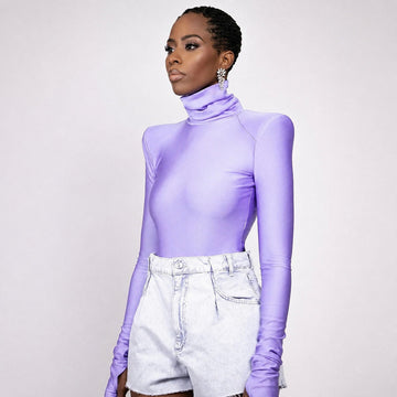 Ellery - Body feminino com gola alta e ombreiras