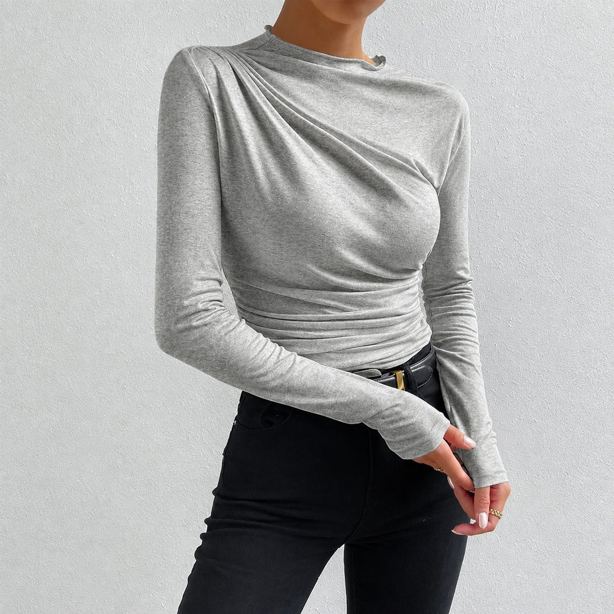 Livia - Camiseta de manga longa ajustada com babados