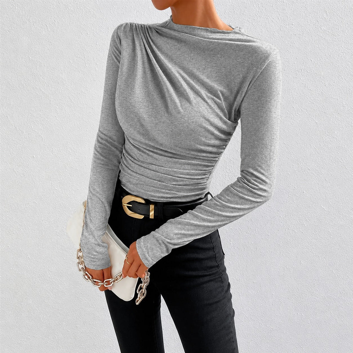 Livia - Camiseta de manga longa ajustada com babados