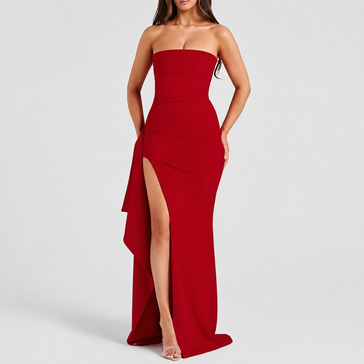 Aubree - Vestido fashion com recorte nas costas e fenda para mulheres