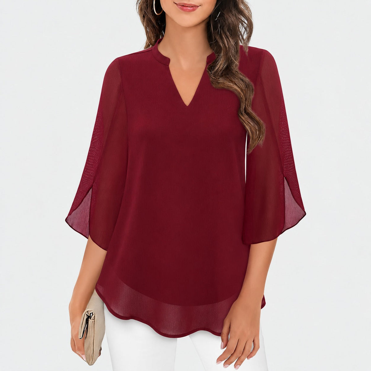 Ella - Blusa arejada com fendas marcantes nas mangas