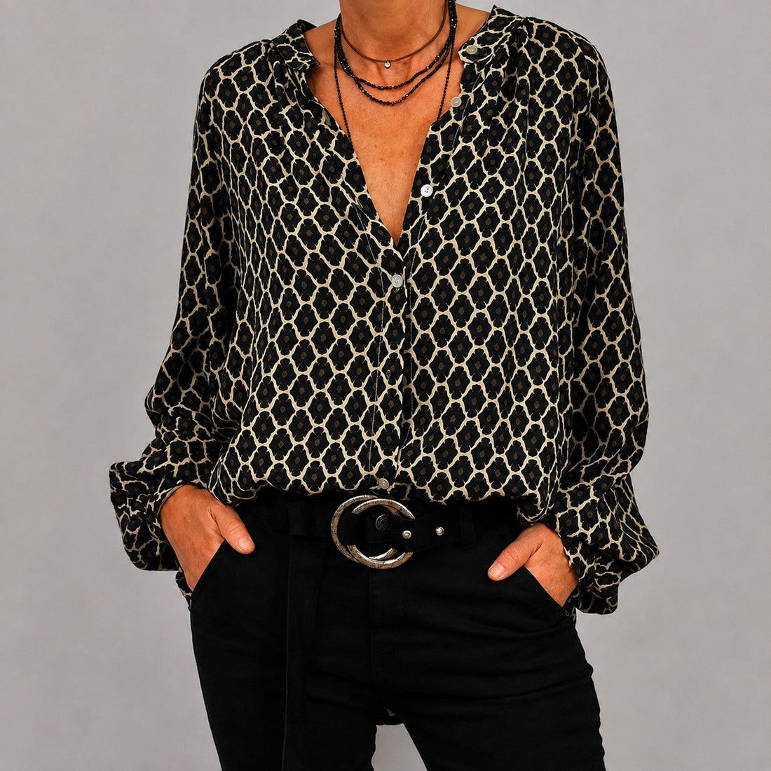 Esdith - Blusa Casual e Solta com Decote em V