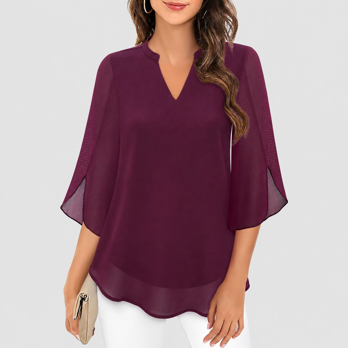Ella - Blusa arejada com fendas marcantes nas mangas