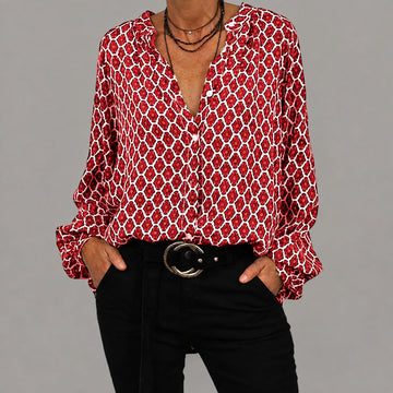 Esdith - Blusa Casual e Solta com Decote em V
