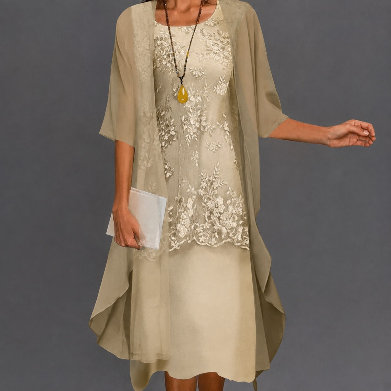 Vestido feminino – vestido elegante e fluido na altura do joelho para férias, presentes e uso diário