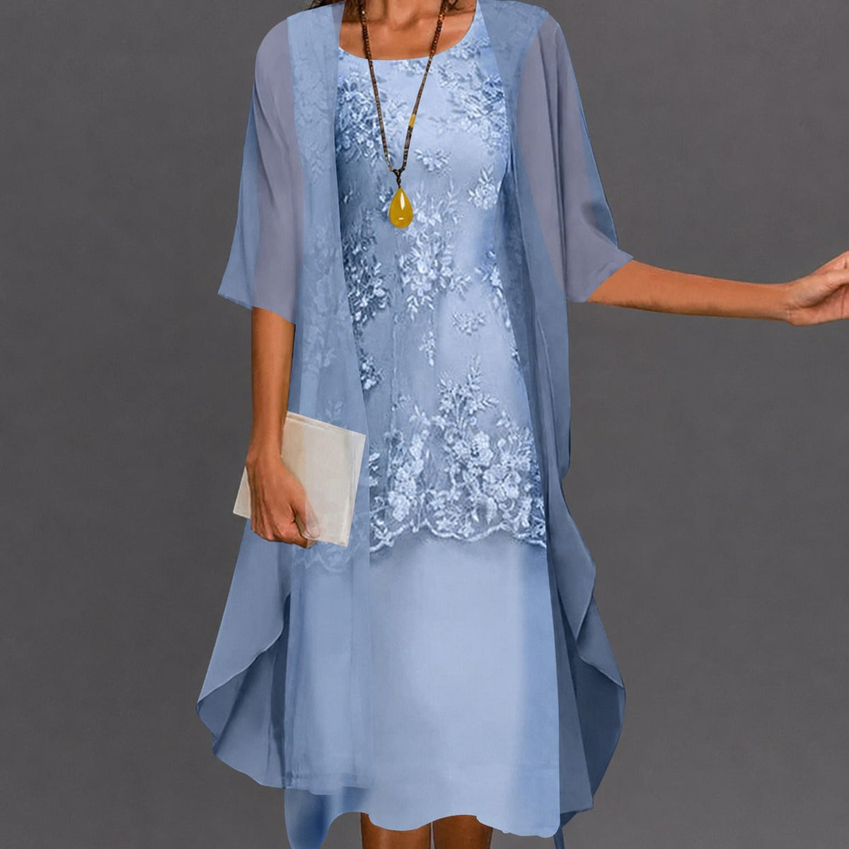 Vestido feminino – vestido elegante e fluido na altura do joelho para férias, presentes e uso diário