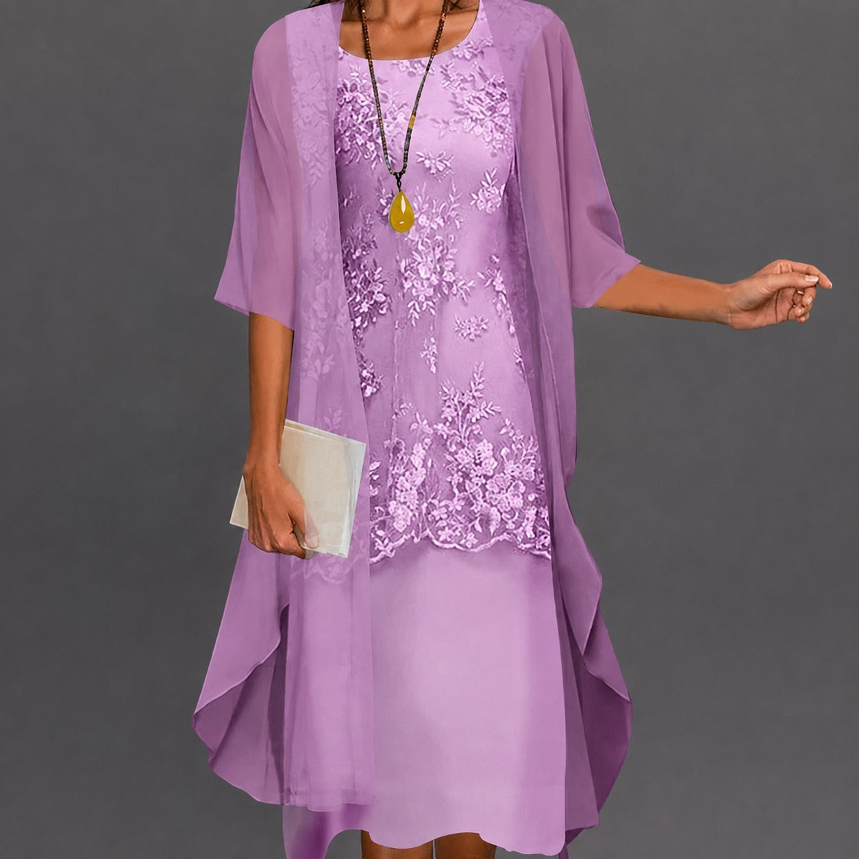 Vestido feminino – vestido elegante e fluido na altura do joelho para férias, presentes e uso diário