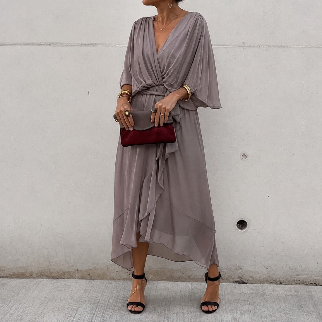 Loisa - Vestido de chiffon leve com decote em V