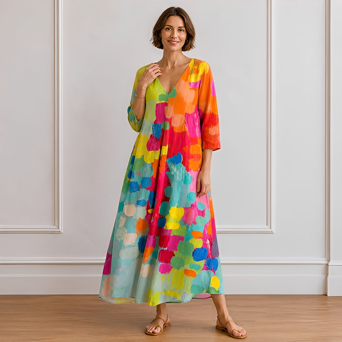 Alina - Vestido midi oversized com decote em V