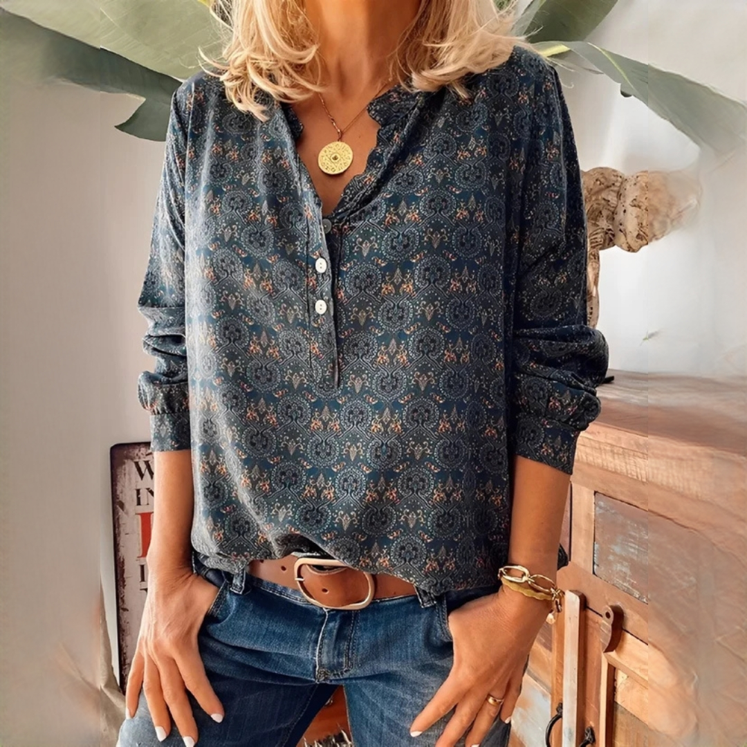 Bethany - Blusa estampada clássica de mangas compridas