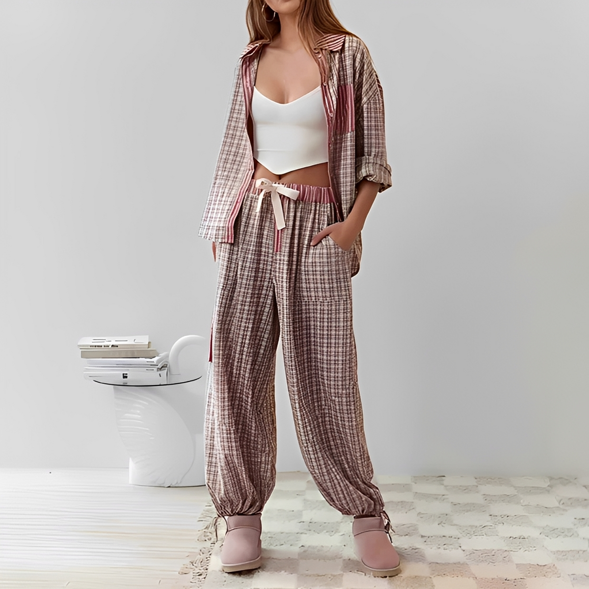 Ellenora - Conjunto de pijama confortável e quente
