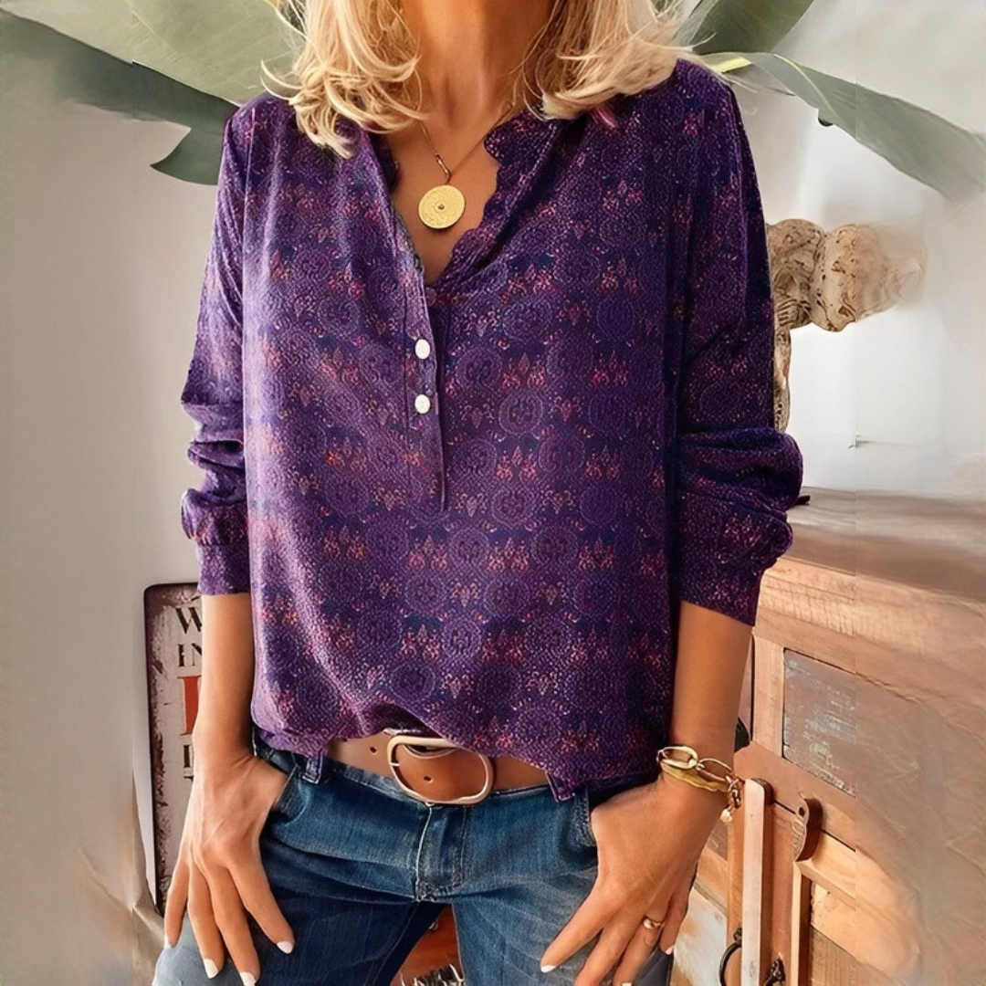 Bethany - Blusa estampada clássica de mangas compridas