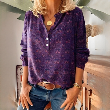 Bethany - Blusa estampada clássica de mangas compridas