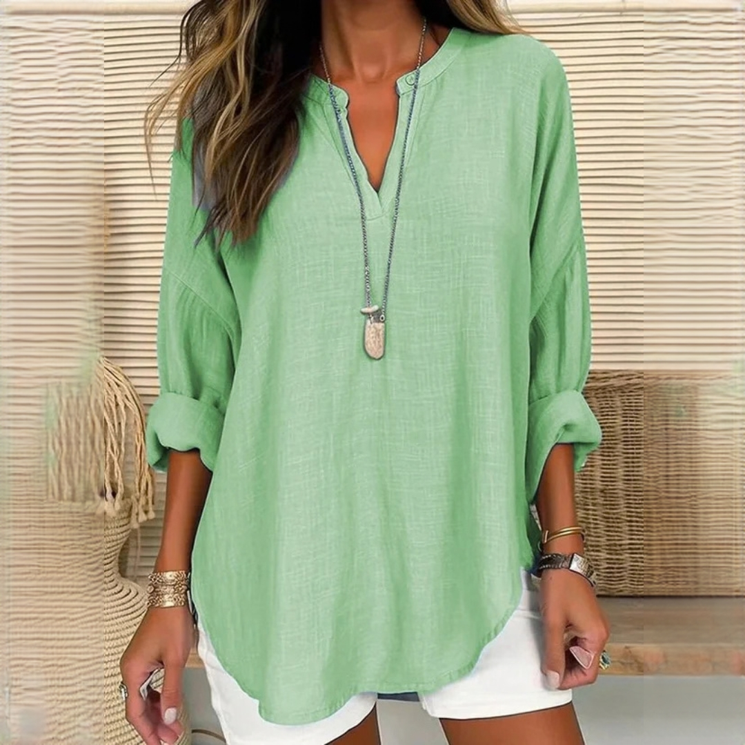 Eliza - Blusa de manga comprida leve com decote em V