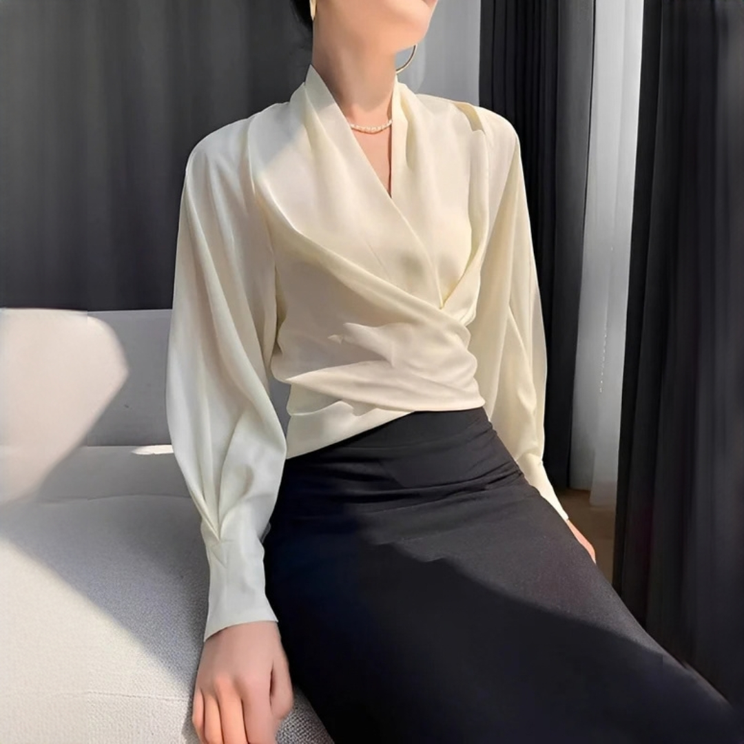 Annora - Blusa de manga comprida elegante e chique