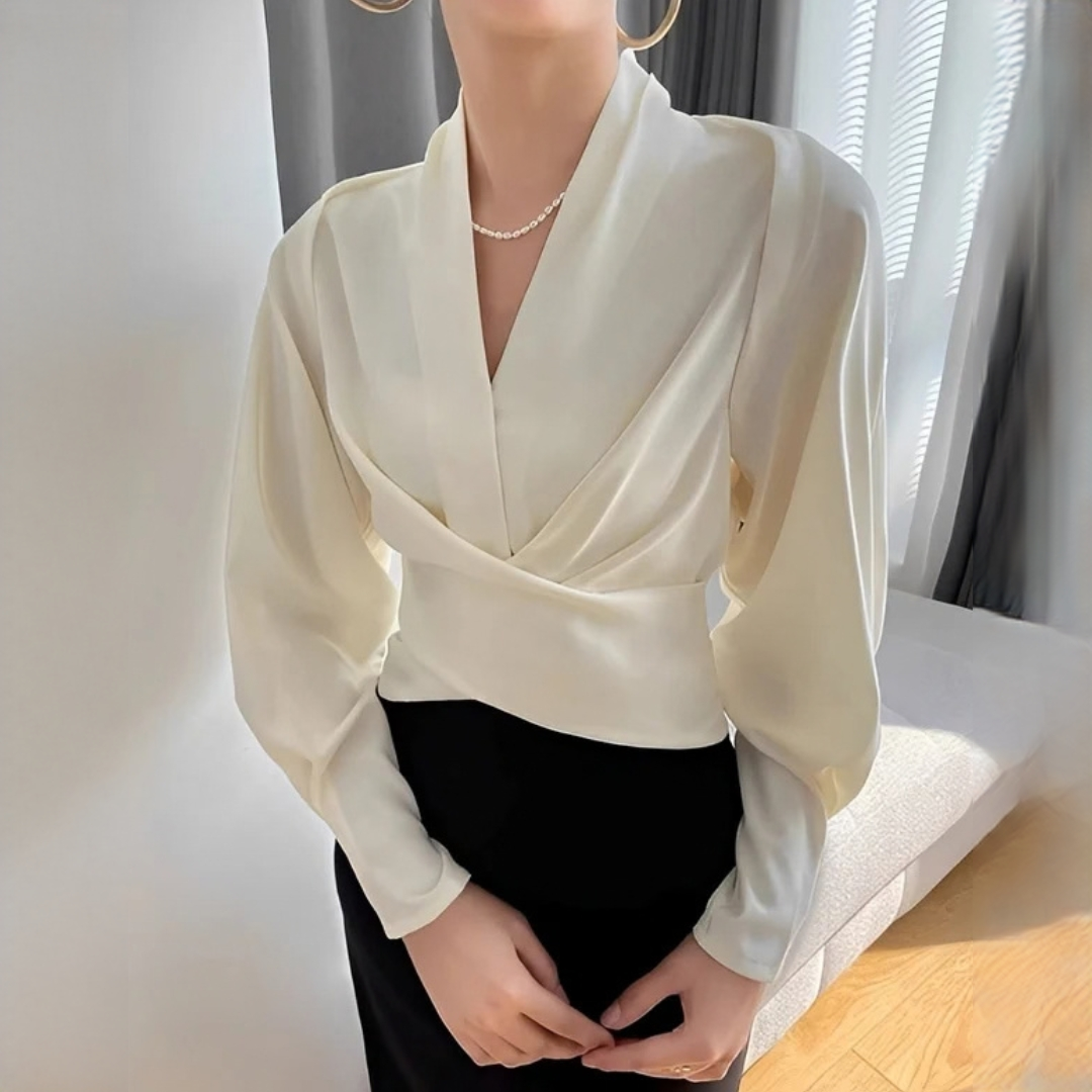 Annora - Blusa de manga comprida elegante e chique