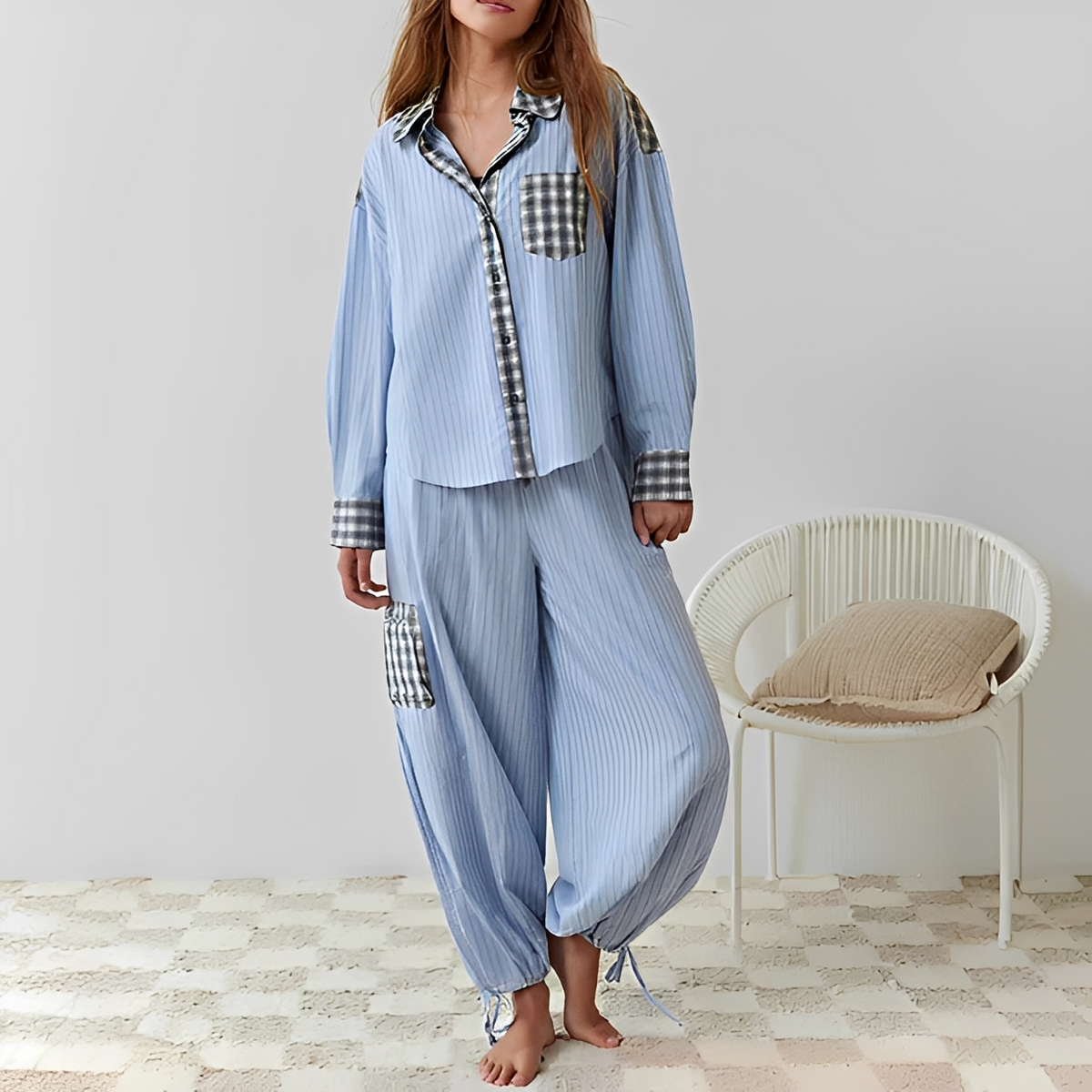 Ellenora - Conjunto de pijama confortável e quente