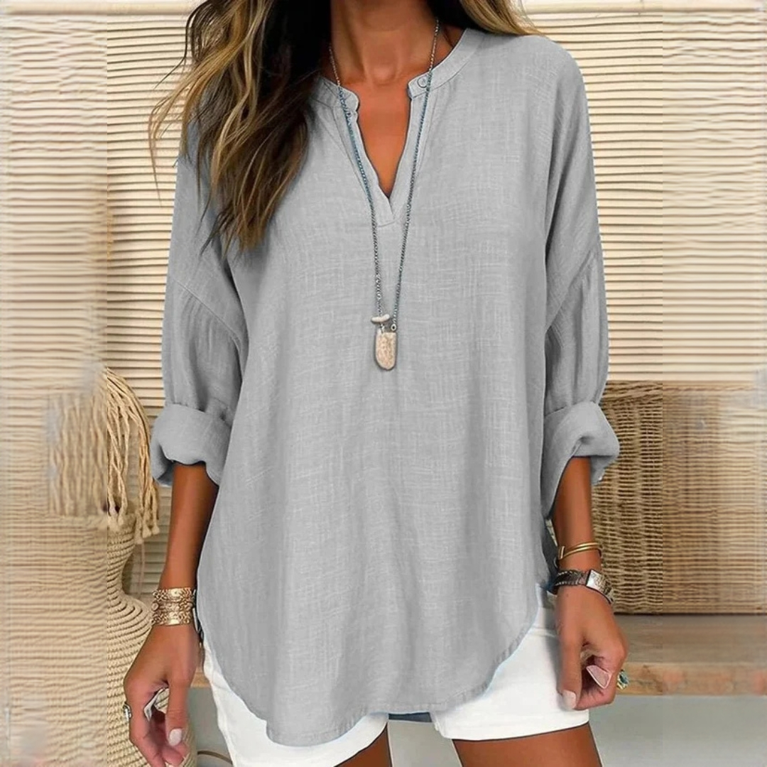 Eliza - Blusa de manga comprida leve com decote em V