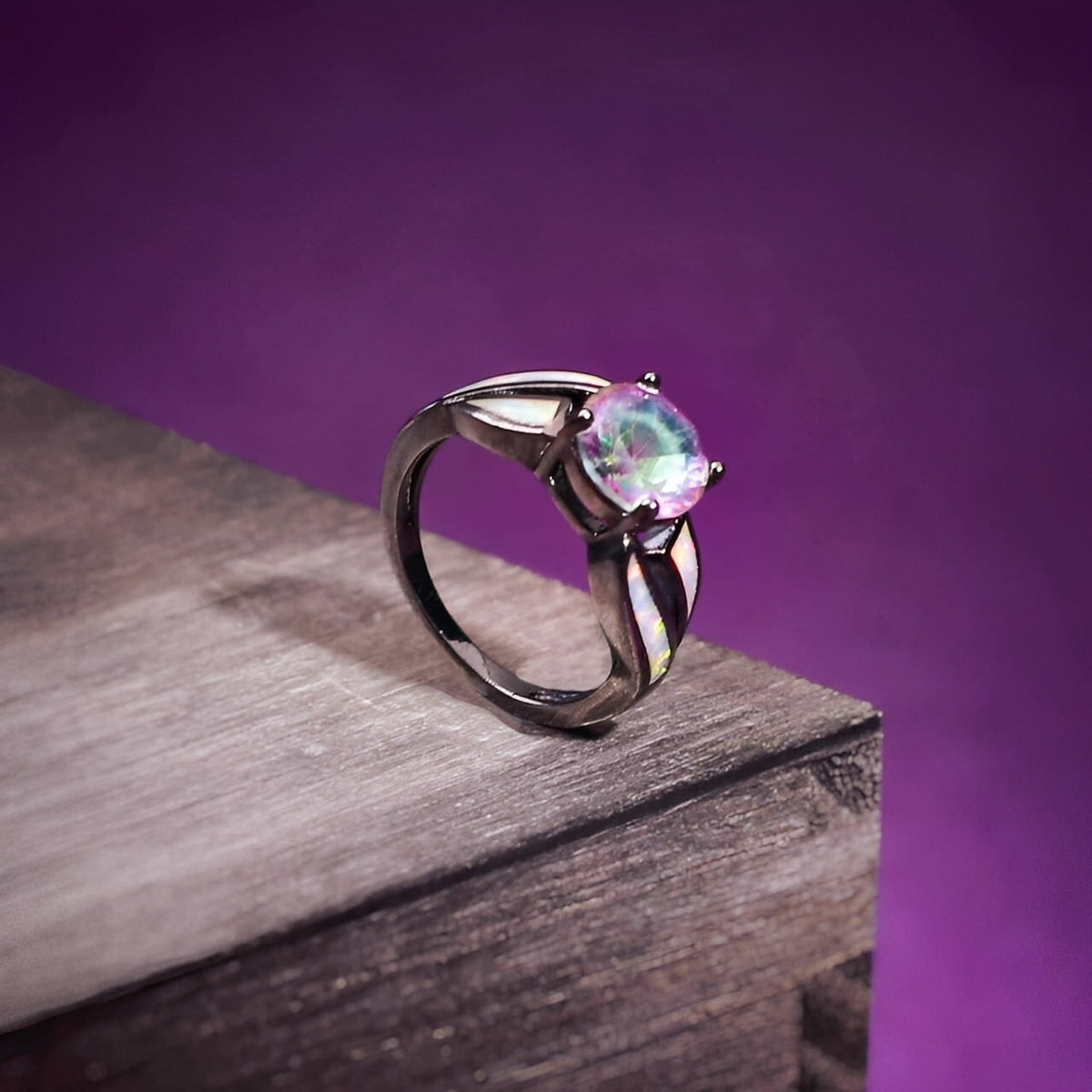 Mirella – Bague arco-íris em opala e topázio