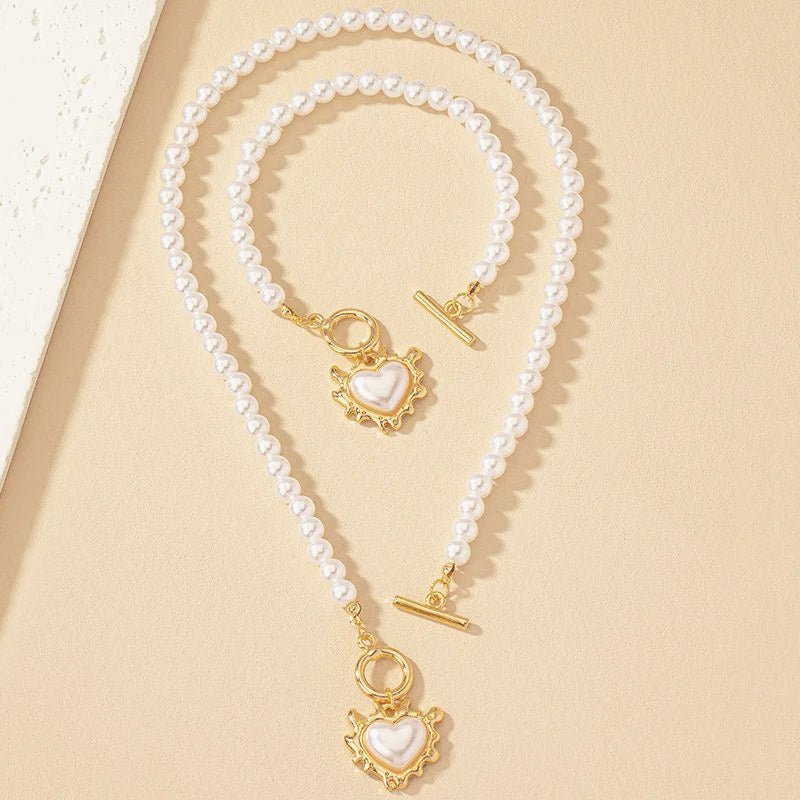 Lara – Conjunto de colar e bracelete Coração Perolado