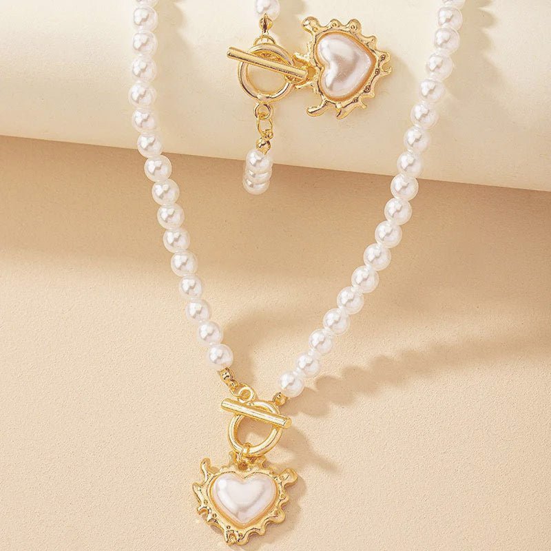Lara – Conjunto de colar e bracelete Coração Perolado