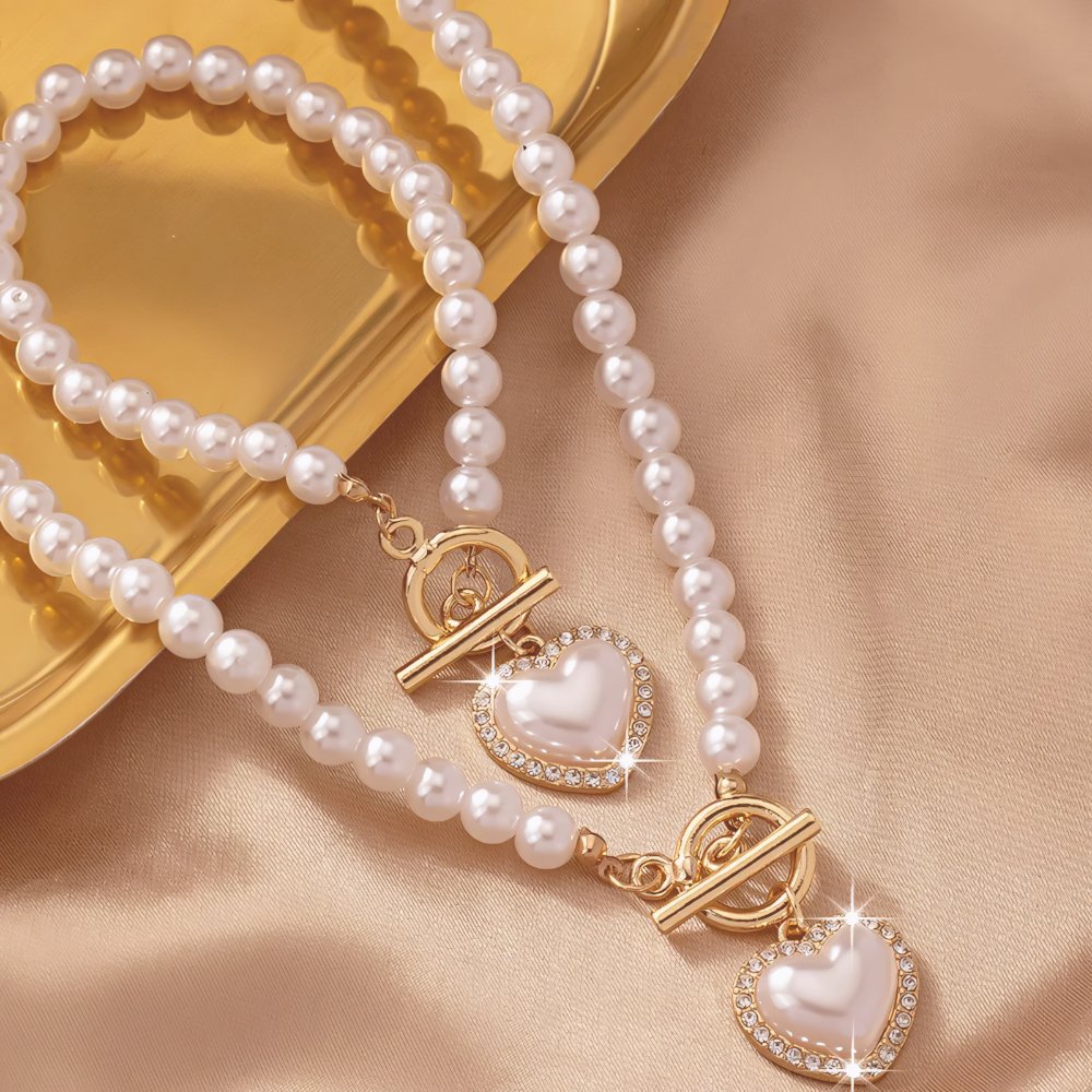 Lara – Conjunto de colar e bracelete Coração Perolado
