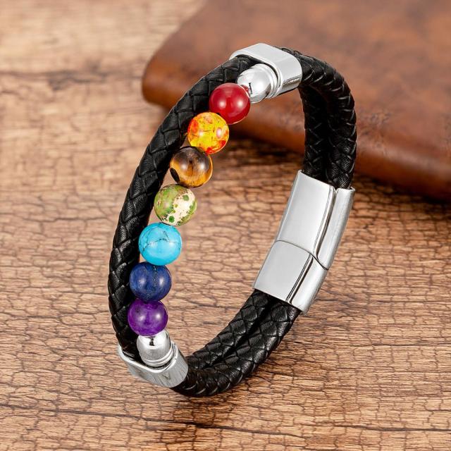 Zenaro – Bracelete em couro equilíbrio 7 chakras