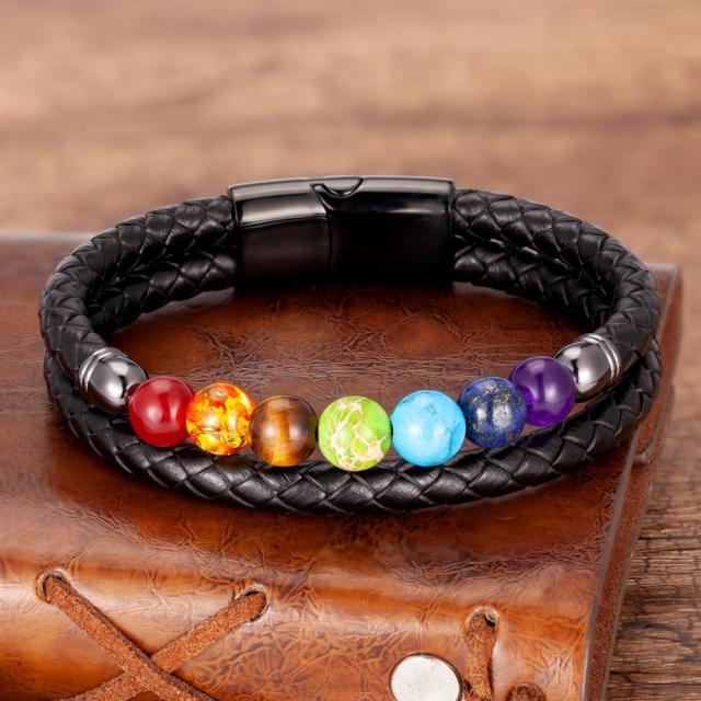 Zenaro – Bracelete em couro equilíbrio 7 chakras