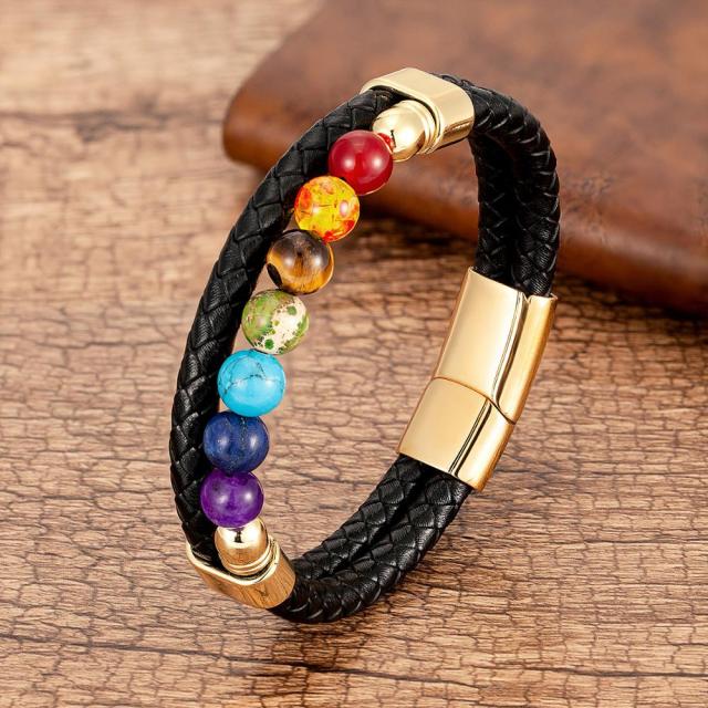 Zenaro – Bracelete em couro equilíbrio 7 chakras
