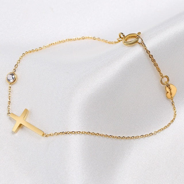 Althea – Bracelete com cruz para damas em ouro e prata