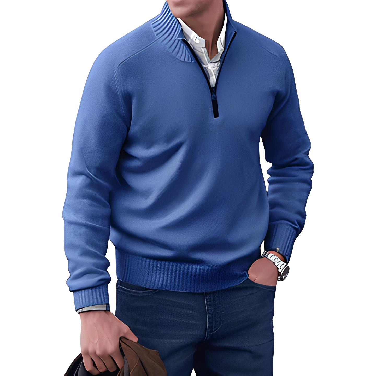 Khirvy - Elegant pullover with half zipper for man