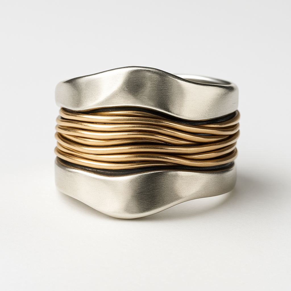 Thalia – Bague em prata com fios de ouro entrelaçados
