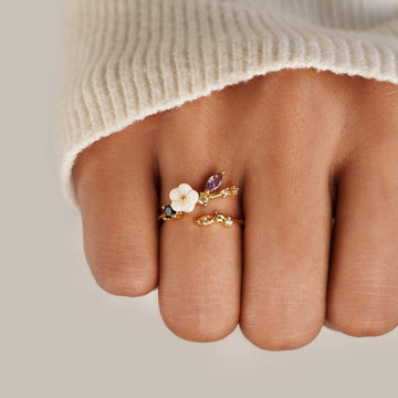 Leah - Bague com flores brancas