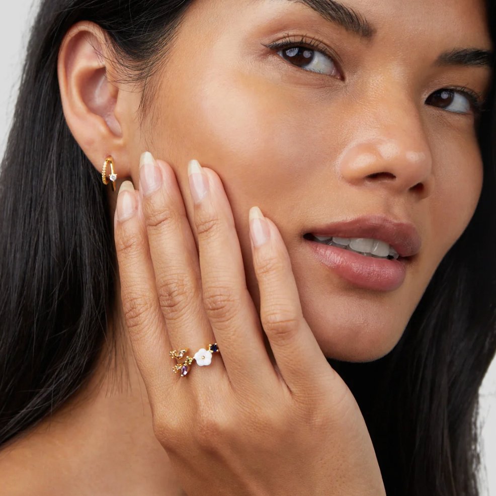 Leah - Bague com flores brancas