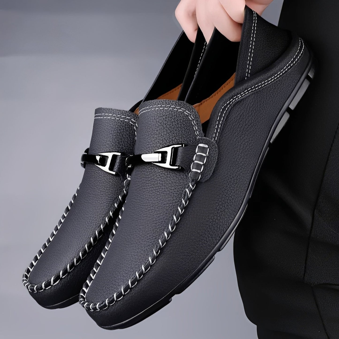 Ronald - Casual, elegant leather slip-on shoes for men