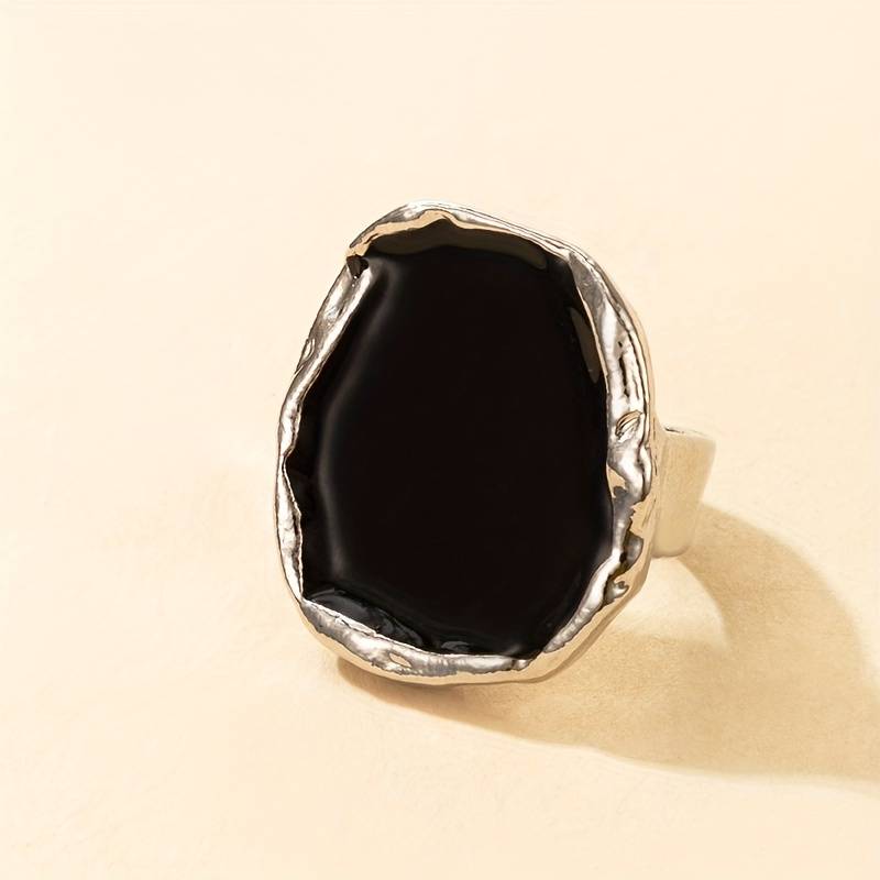 Bague vintage de pierre preta surdimensionada - Bague preta vintage exagerada