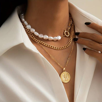 Colar de pérolas e pendentes vintage - 3 peças com pendentes e colar de pérolas